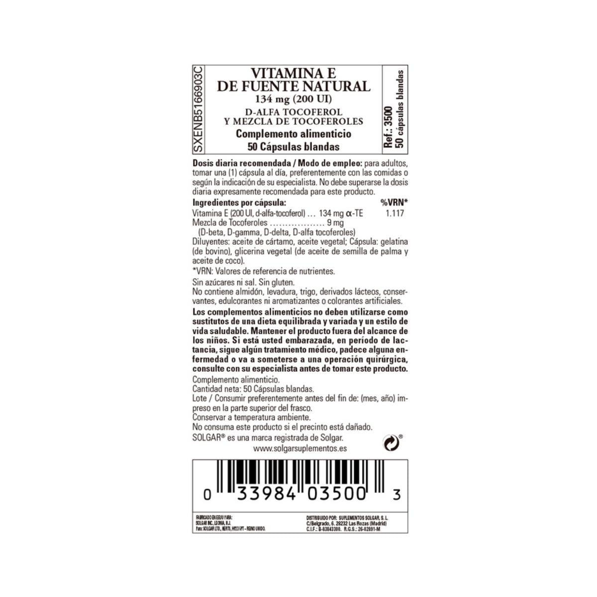 Vitamina E 200UI 134mg  250 cápsulas