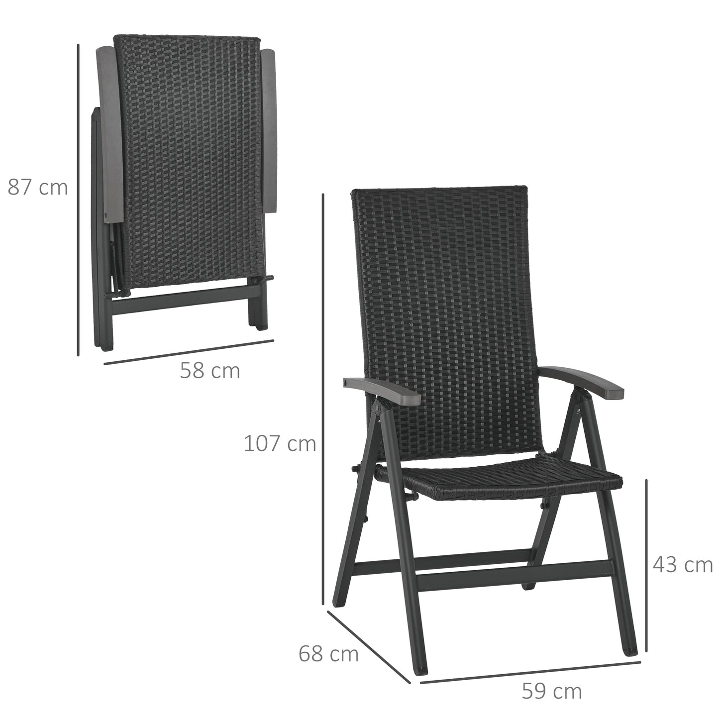 Outsunny Silla Plegable De Ratán Con 5 Posiciones Reclinable Aluminio 59x68x107_2