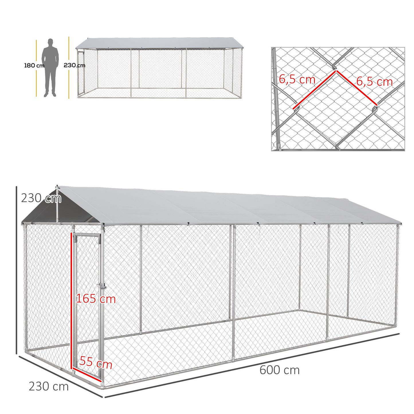 Pawhut Perrera Jaula De Exterior Para Perros Con 1 Puerta 600x230x230 Cm Plata_2