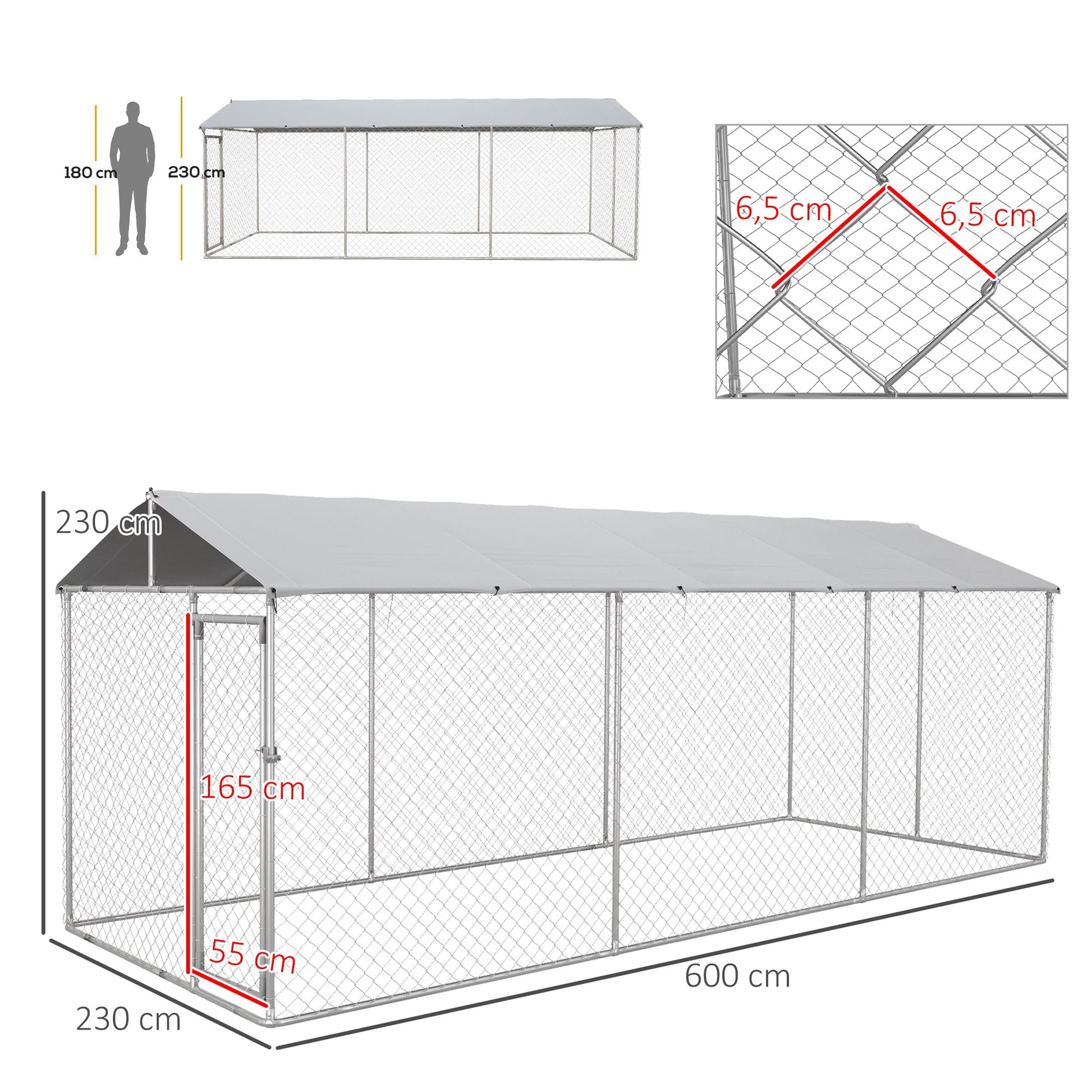 Pawhut Perrera Jaula De Exterior Para Perros Con 1 Puerta 600x230x230 Cm Plata_2