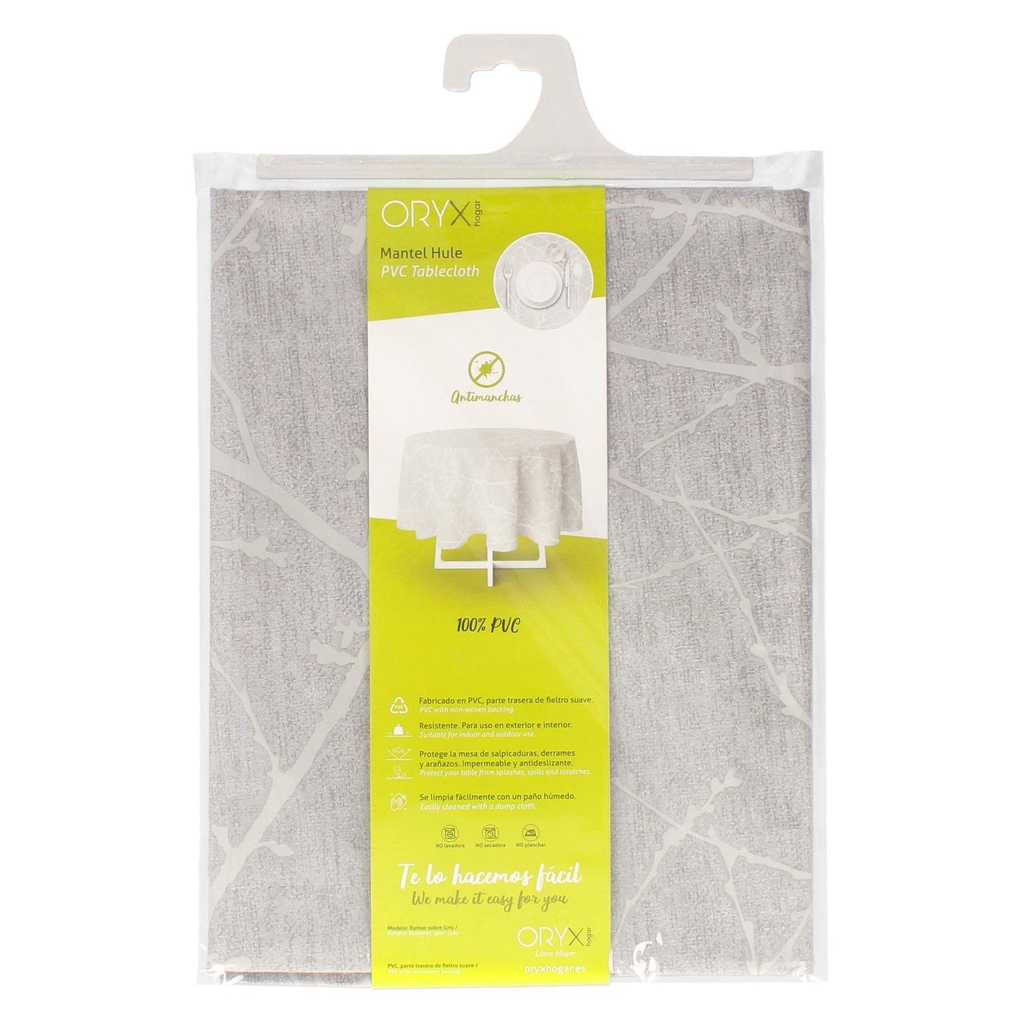Mantel Hule Redondo Ramas Gris Impermeable Antimanchas Pvc Ø 140 Cm. Uso Interior Y Exterior_2