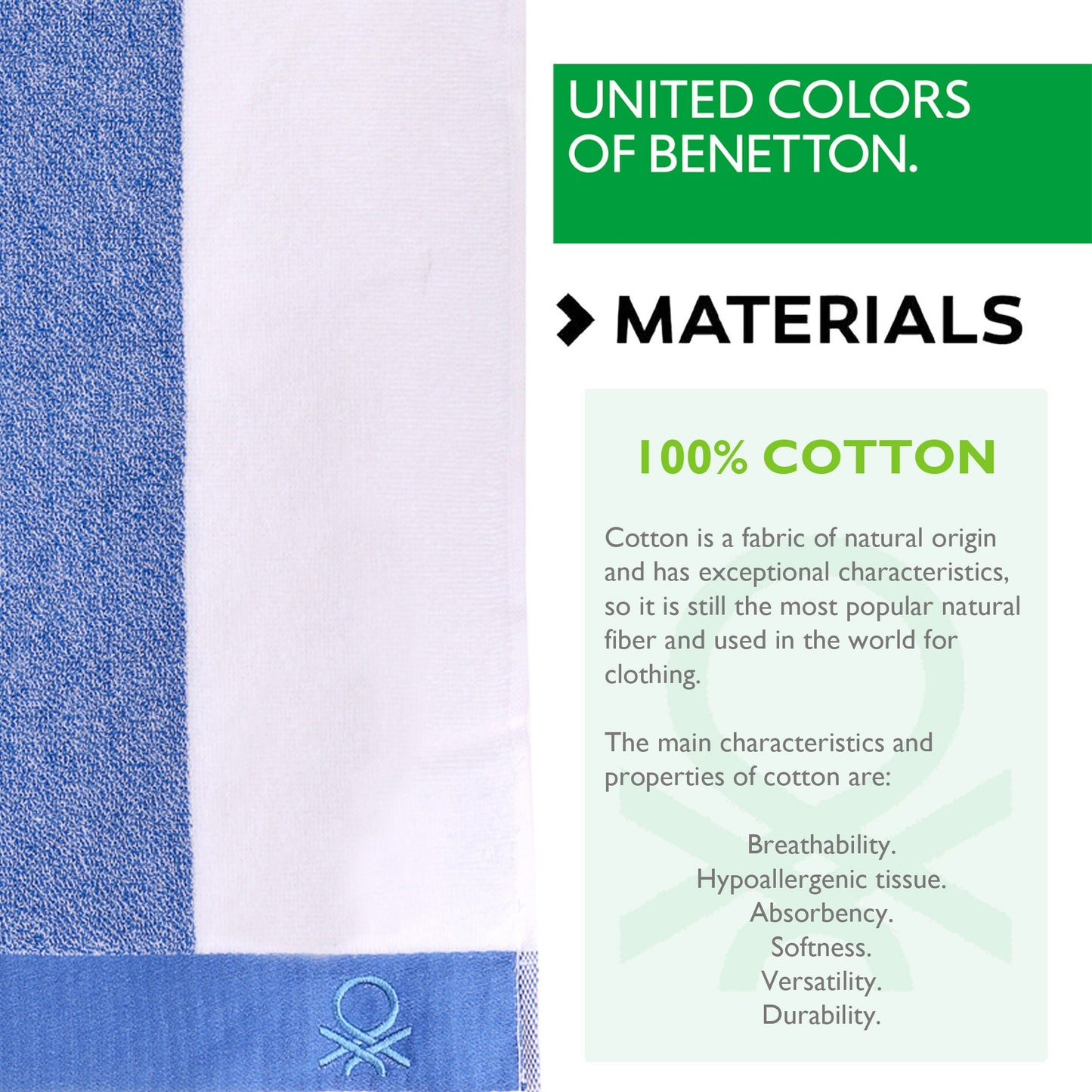Toalla De Playa 90x160cm 450gsm Terry 100%algodon Azul Casa Benetton_2