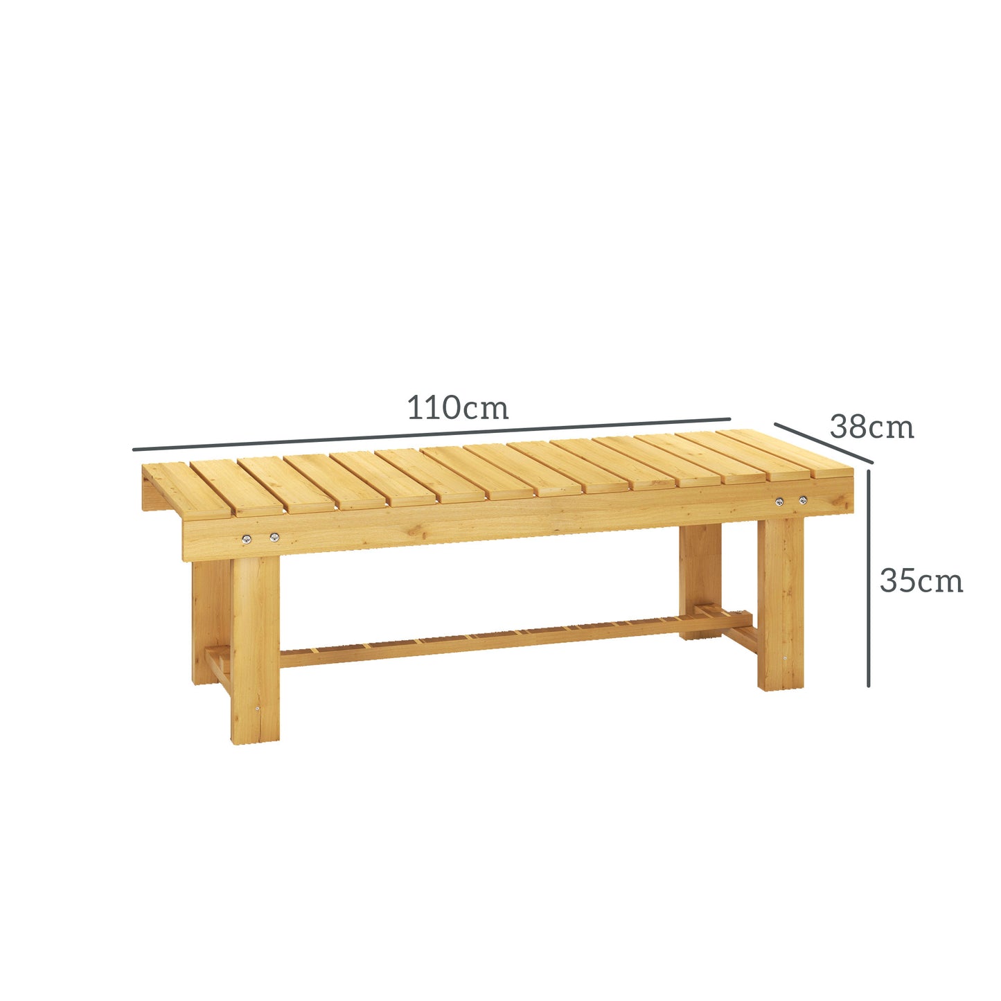 Outsunny Banco De Jardín De Madera De 2 Plazas Carga 250 Kg 110x38x35 Cm Natural_2