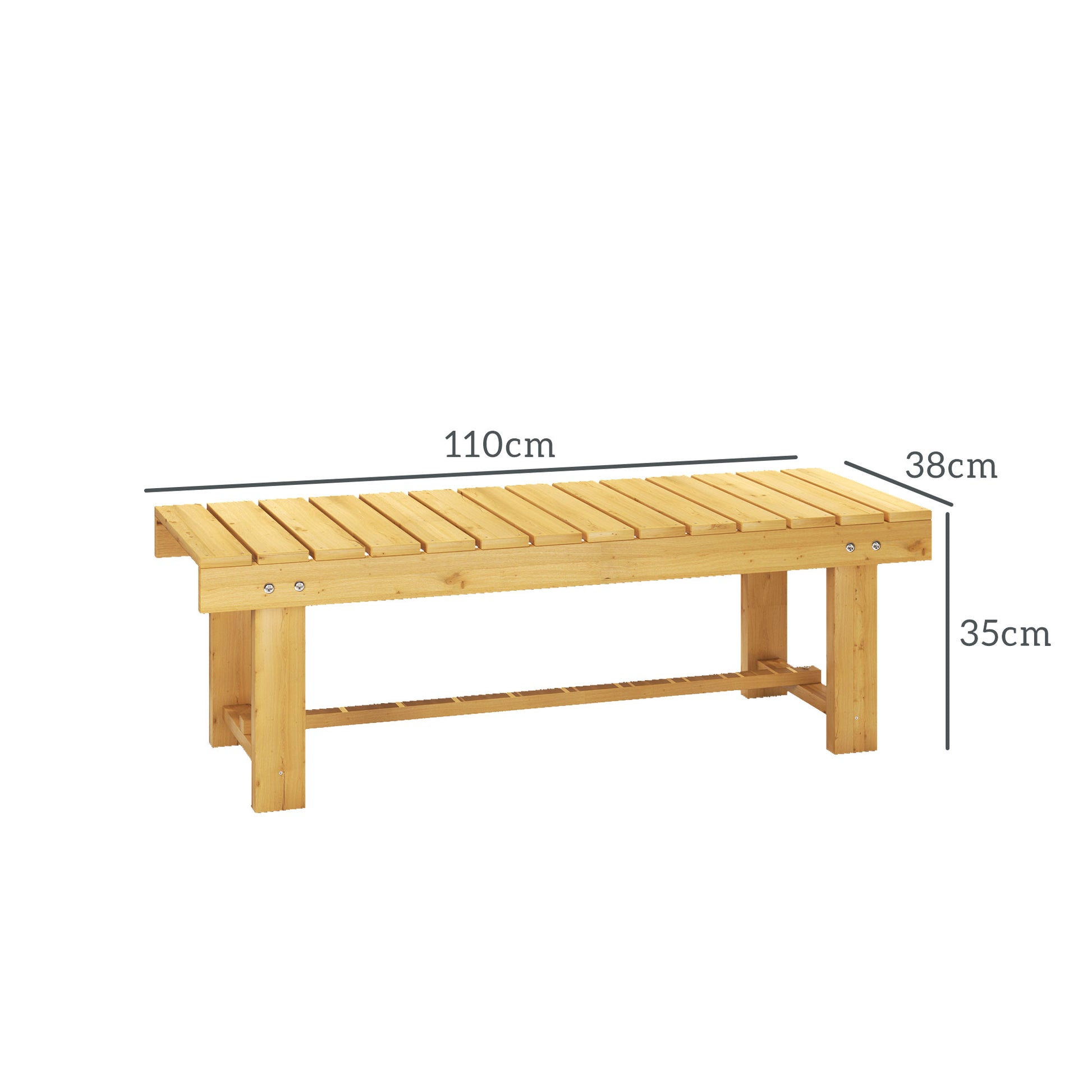 Outsunny Banco De Jardín De Madera De 2 Plazas Carga 250 Kg 110x38x35 Cm Natural_2