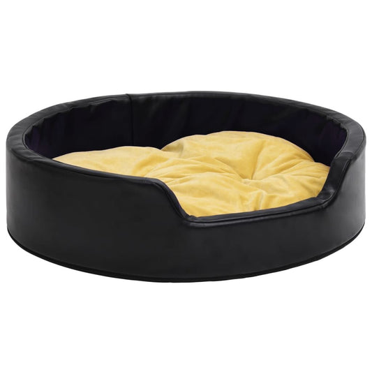Vidaxl Cama De Perro Felpa Y Cuero Sintético Negro Amarillo 99x89x21cm_0