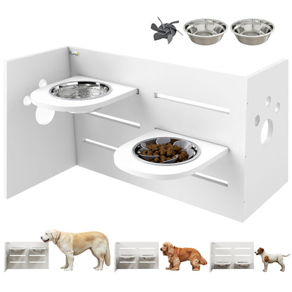 Pawhut Comedero Perros Elevado De 3 Alturas Ajustables Cuencos 2x1 L Blanco_0