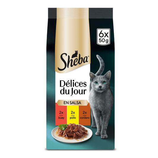 Sheba Delices du Jour Carnes 6x50 g Comida húmeda para gatos en salsa