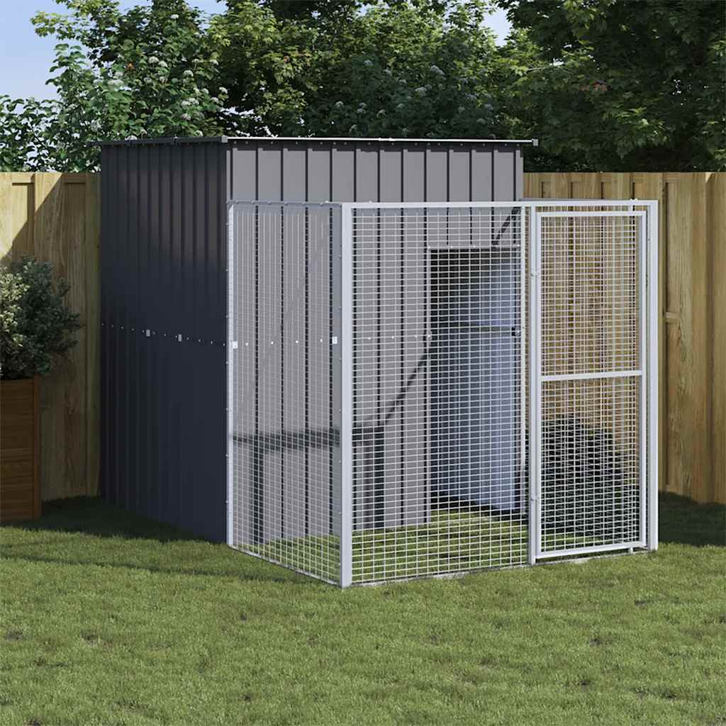 Vidaxl Caseta Perros Con Corral Acero Galvanizado Gris 165x251x181 Cm_1