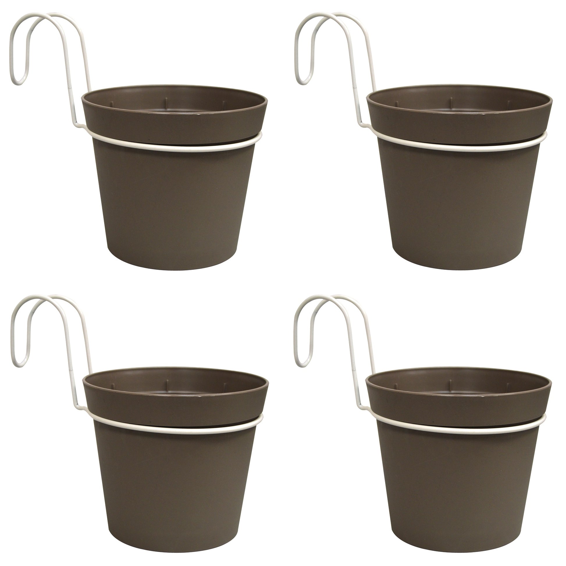 4 Macetas Cilíndricas Ø 14 Cm Con Ganchos, En Polipropileno Gris_0