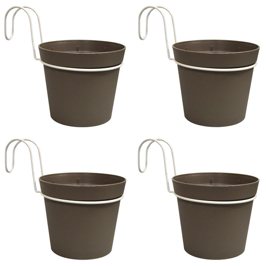 4 Macetas Cilíndricas Ø 14 Cm Con Ganchos, En Polipropileno Gris_0