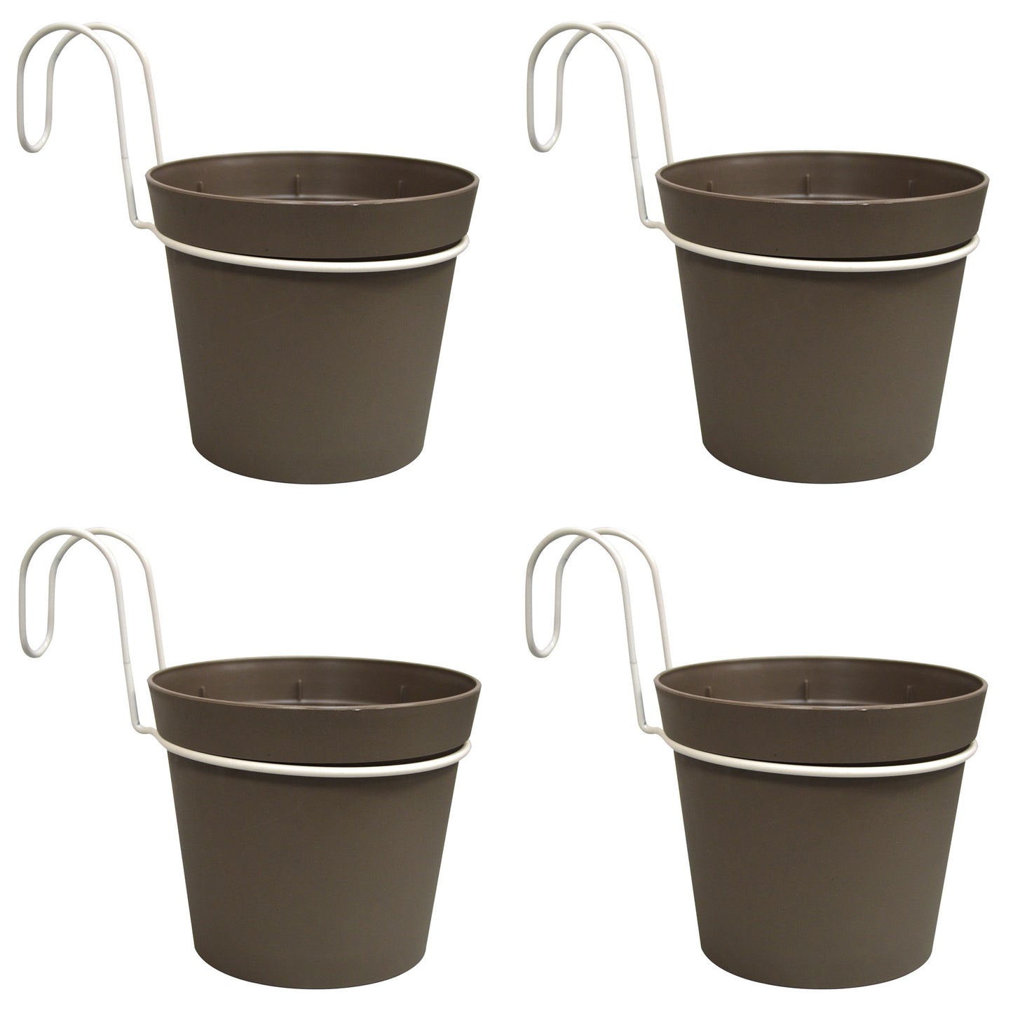 4 Macetas Cilíndricas Ø 14 Cm Con Ganchos, En Polipropileno Gris_0