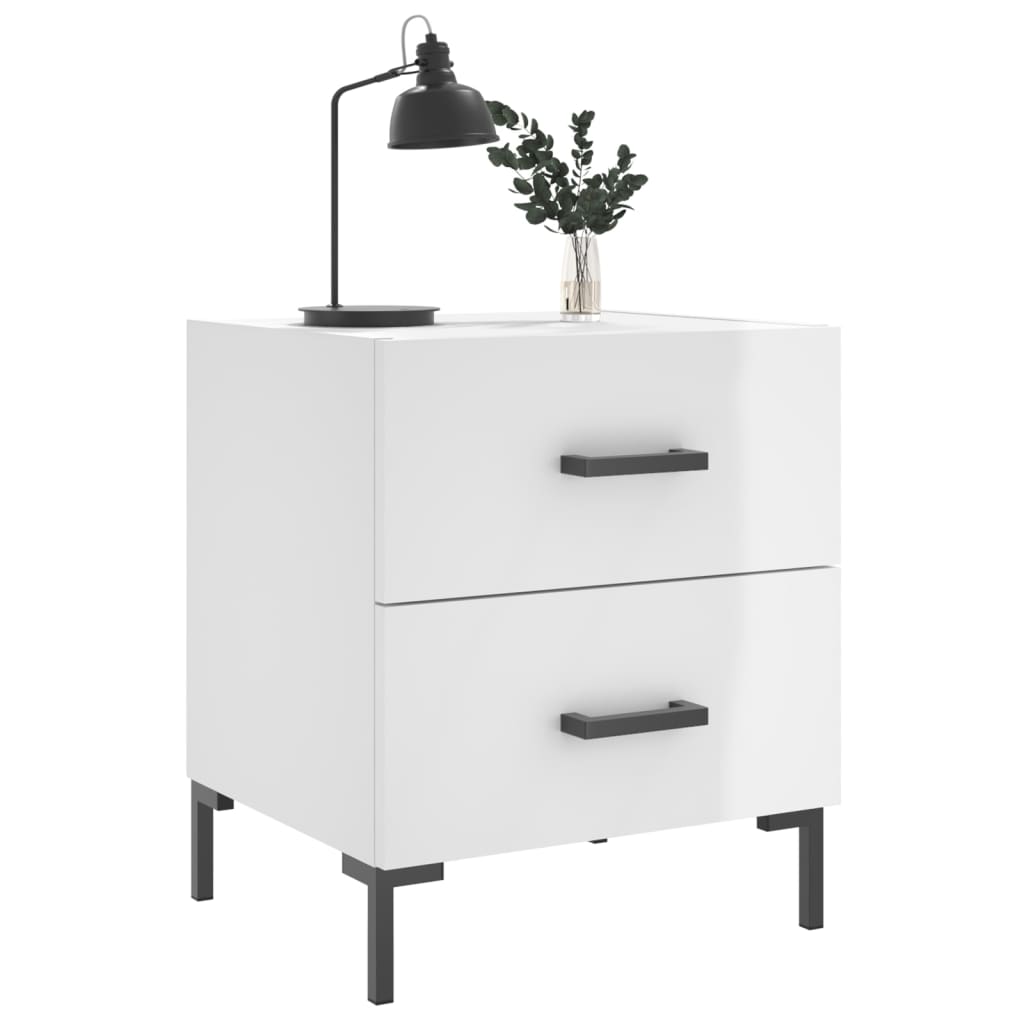 Mesita Noche 2 Uds Madera Ingeniería Blanco Brillo 40x35x47,5cm_2