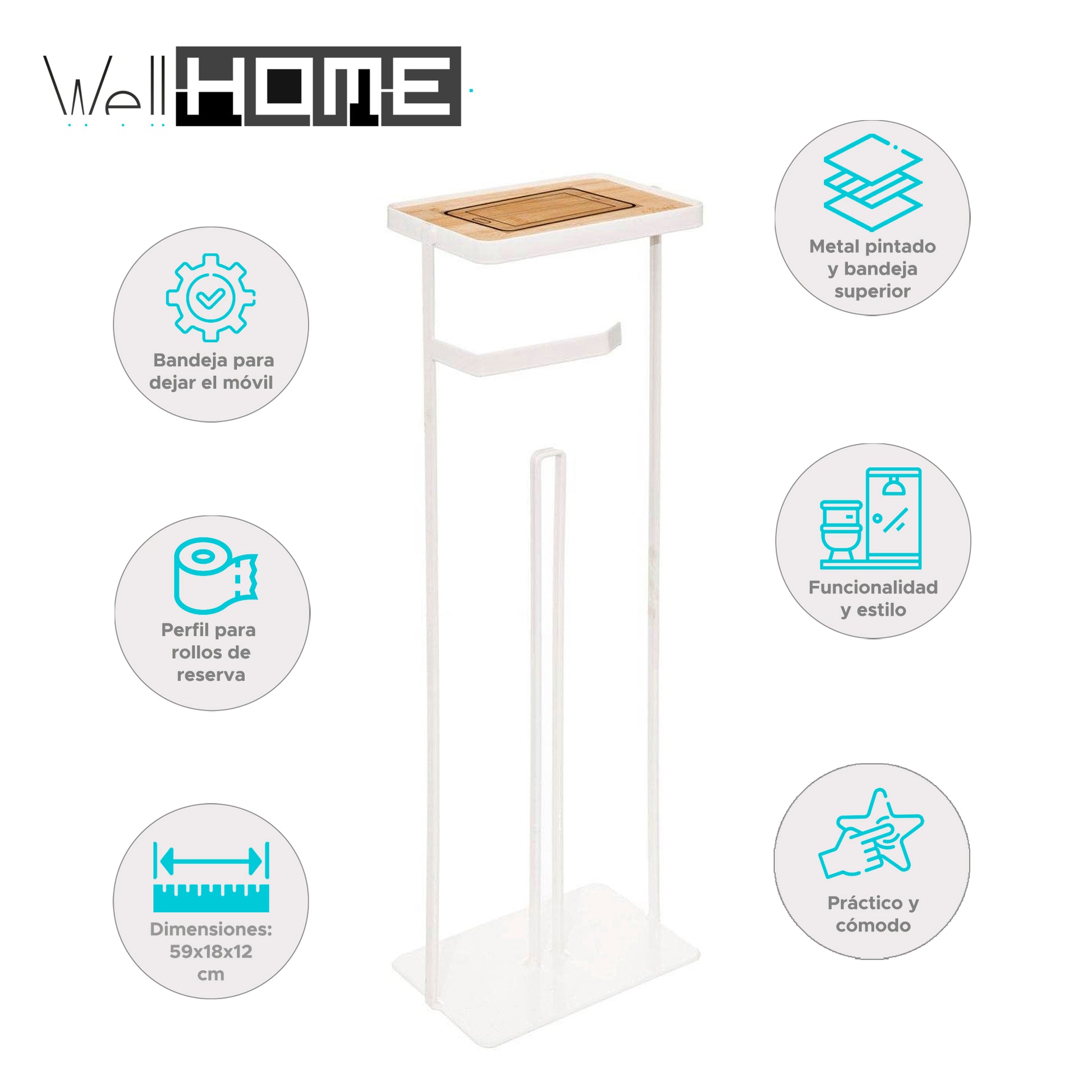 Wellhome - Soporte Para Papel Higiénico, Con Reserva Y Sporte Para Teléfono