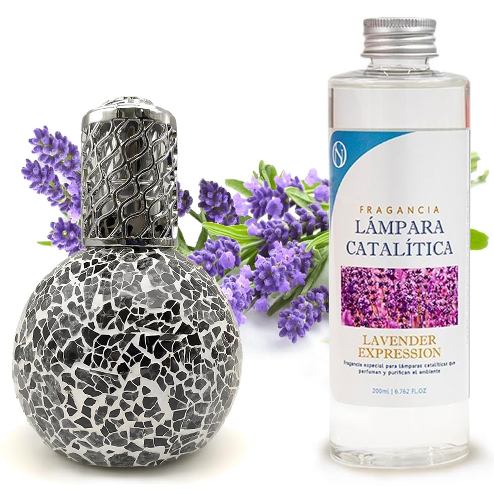 Lámpara Catalítica Mosaico Negro + Fragancia Aroma Lavender Expression 200ml - Elimina Malos Olores, Impurezas Y Perfuma_0