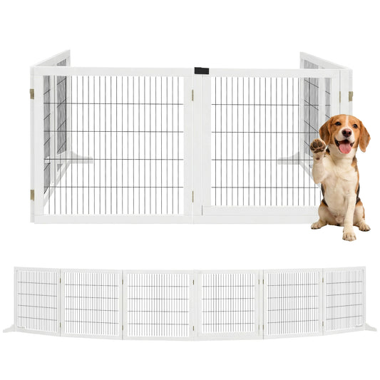 Pawhut Barrera De Seguridad Para Perros Plegable De Madera Con Soporte De Pie_0