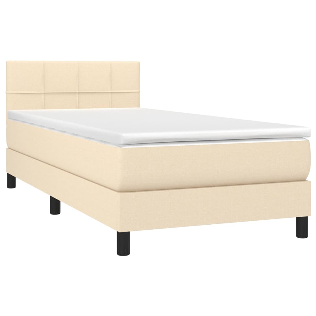 Cama Box Spring Colchón Y Luces Led Tela Color Crema 90x190 Cm / Vetonek_1