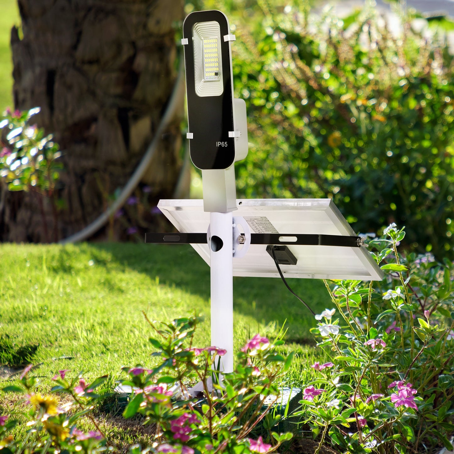 Outsunny Luz Solar Exterior Con 54 Led Ip65 Impermeable 68x37x16 Cm Plata_1