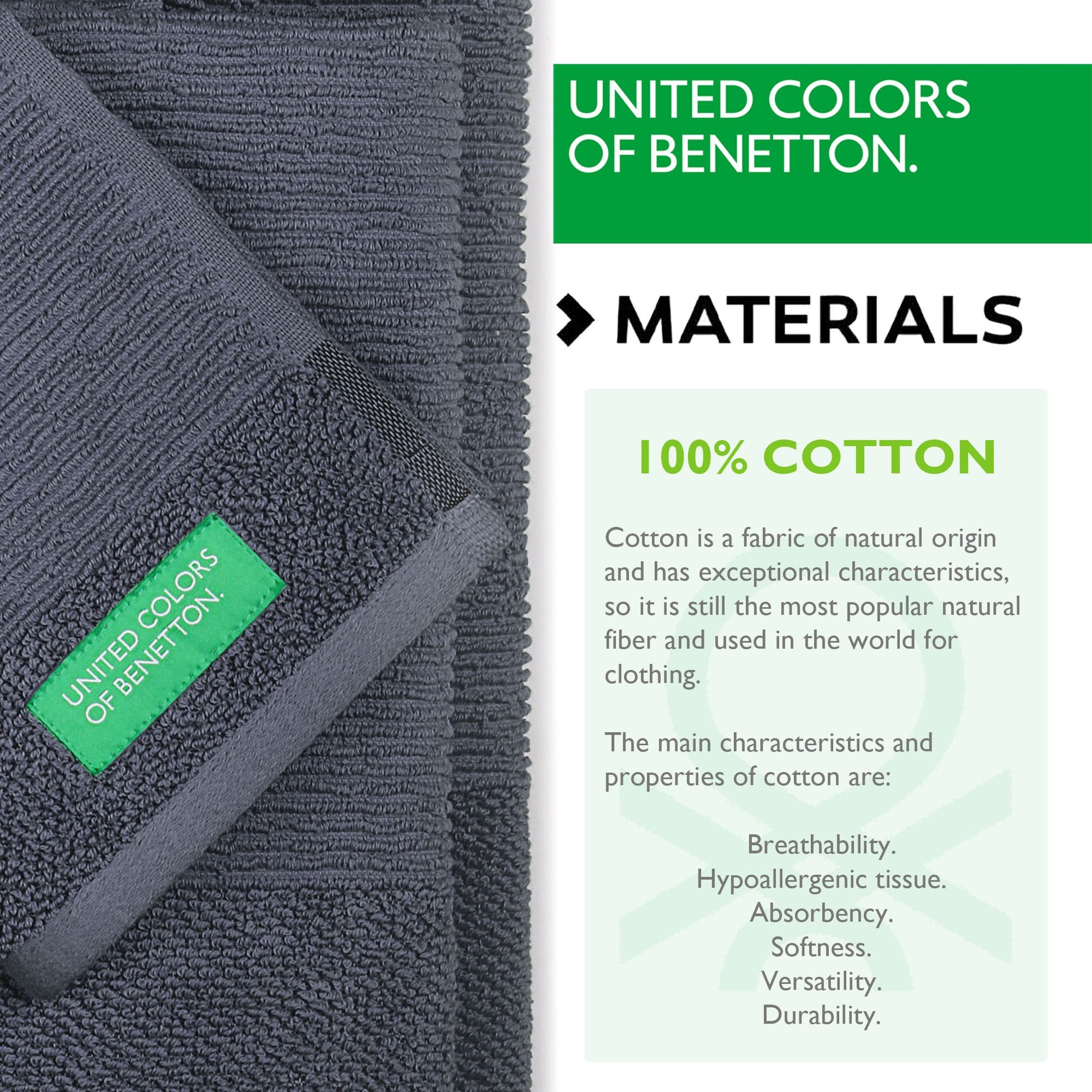 Set 3pcs Toallas De Baño (30x50+50x90+70x140cm) 450 Gsm 100%algodon Gris Oscuro Casa Benetton_2