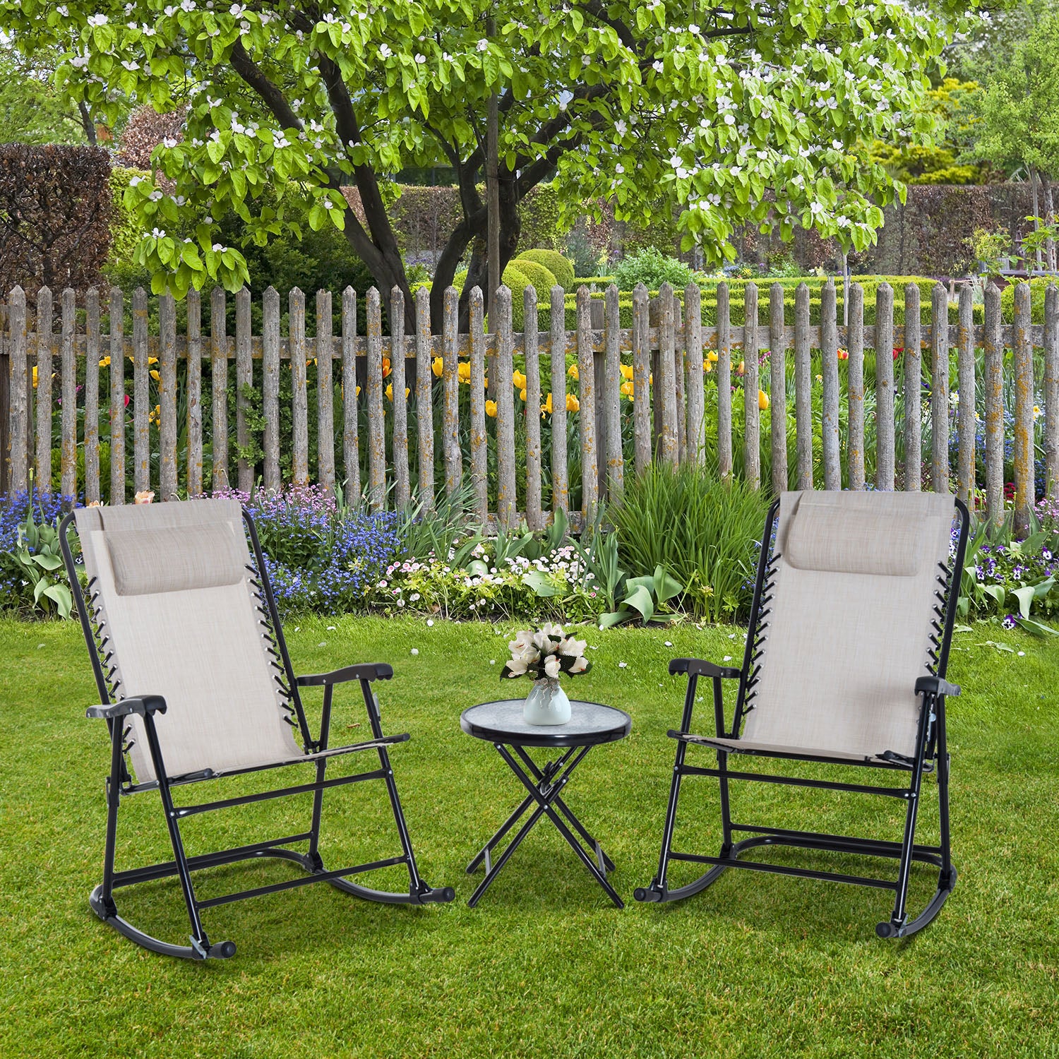 Outsunny Set De Muebles De Jardín Mesa Redonda Y 2 Sillas Mecedoras Plegables_1
