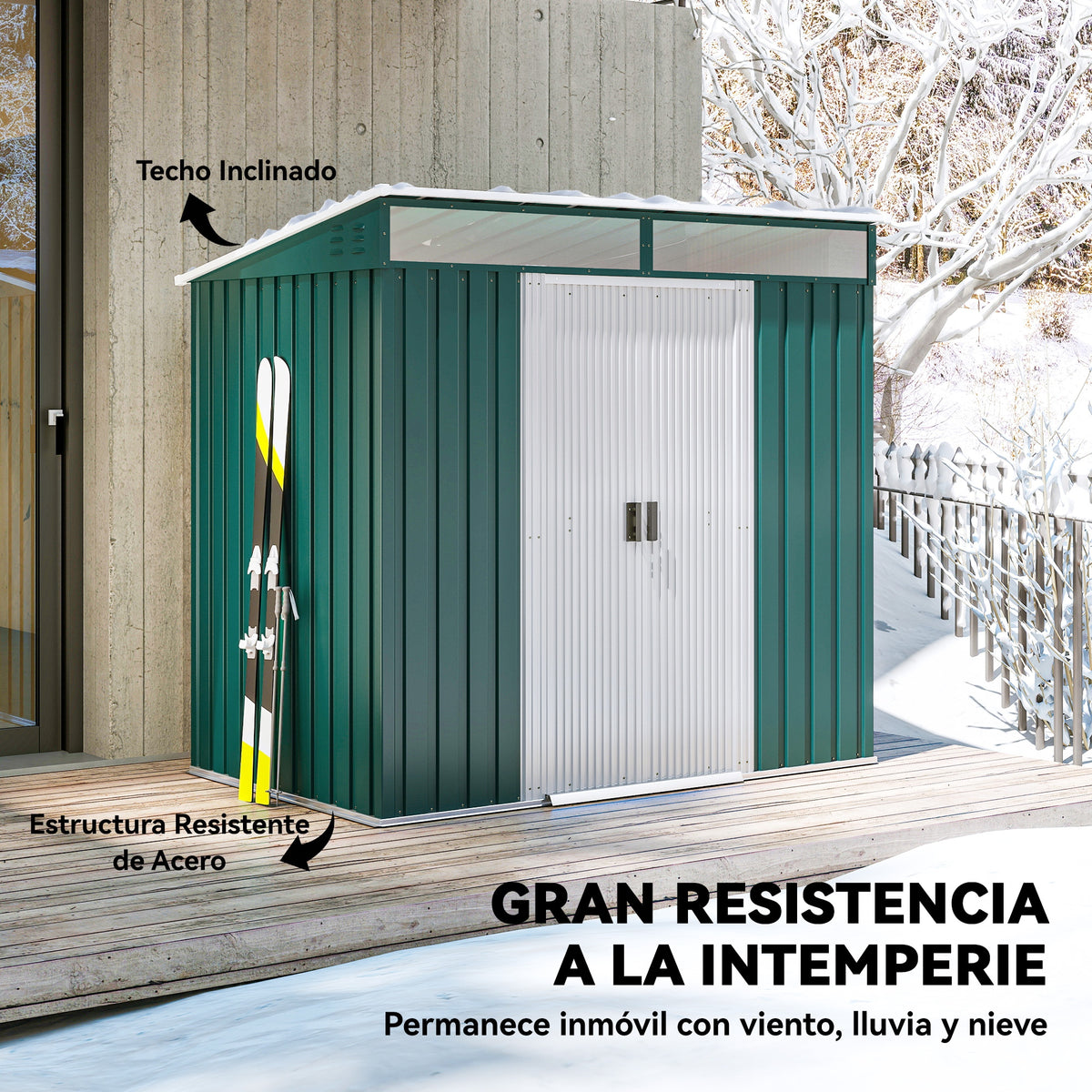 Outsunny Cobertizo De Jardín 2 M² 195x122x181,5 Cm Con Puertas Correderas Verde_5