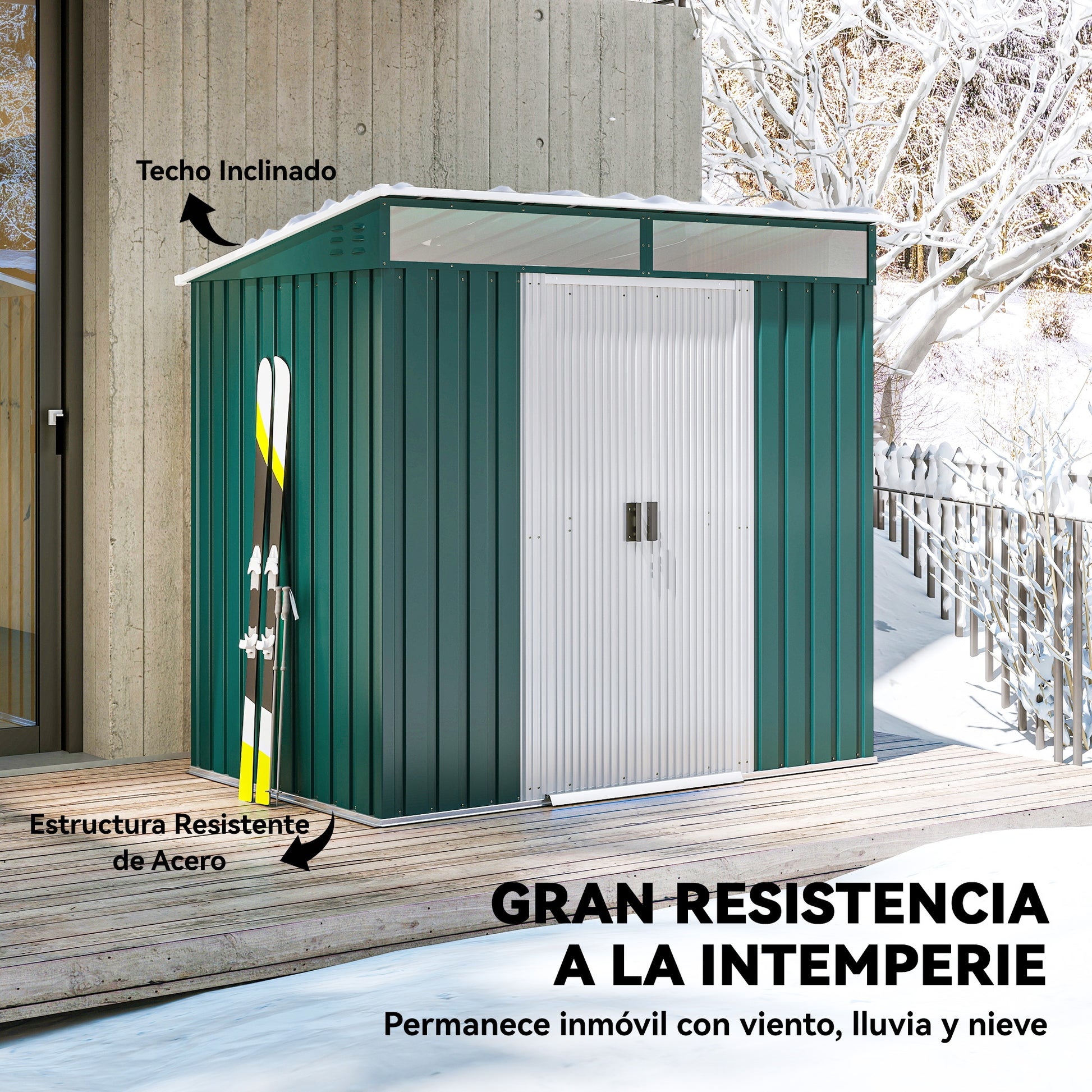 Outsunny Cobertizo De Jardín 2 M² 195x122x181,5 Cm Con Puertas Correderas Verde_5