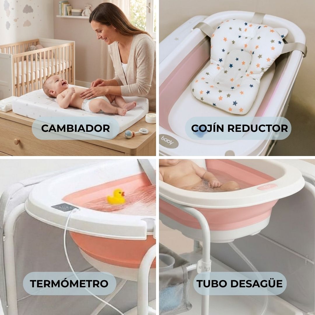 Bathby | Bañera Bebé 5 En 1 Plegable Con Soporte, Cojín Antideslizante, Cambiador (rosa Pro)_5