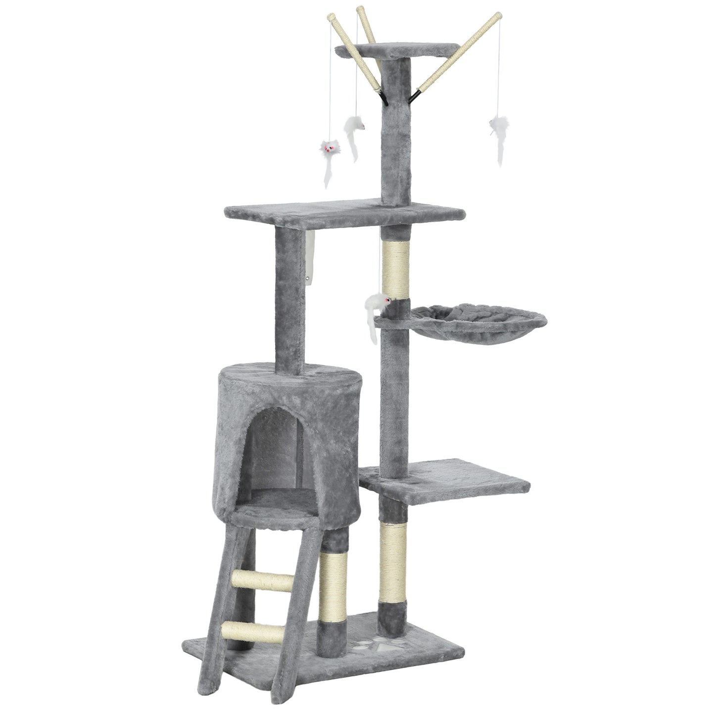 Pawhut Árbol Rascador Para Gatos Con Nidos Plataformas 50x35x134,2 Cm Gris_0