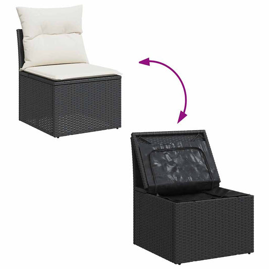 Set De Sofás De Jardín 7 Pzas Con Cojines Ratán Sintético Negro / Vetonek_2