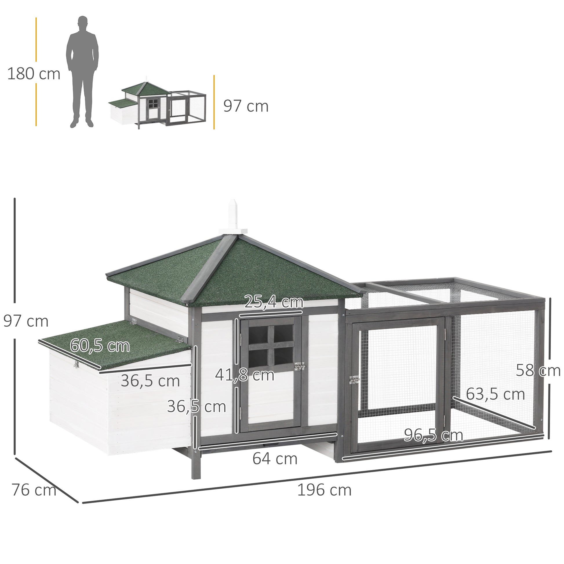 Pawhut Gallinero De Madera Con Caja Nido Espacio Para Correr 196x76x97cm Gris_2