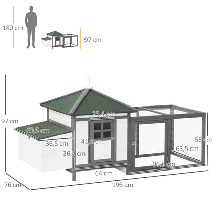 Pawhut Gallinero De Madera Con Caja Nido Espacio Para Correr 196x76x97cm Gris_2