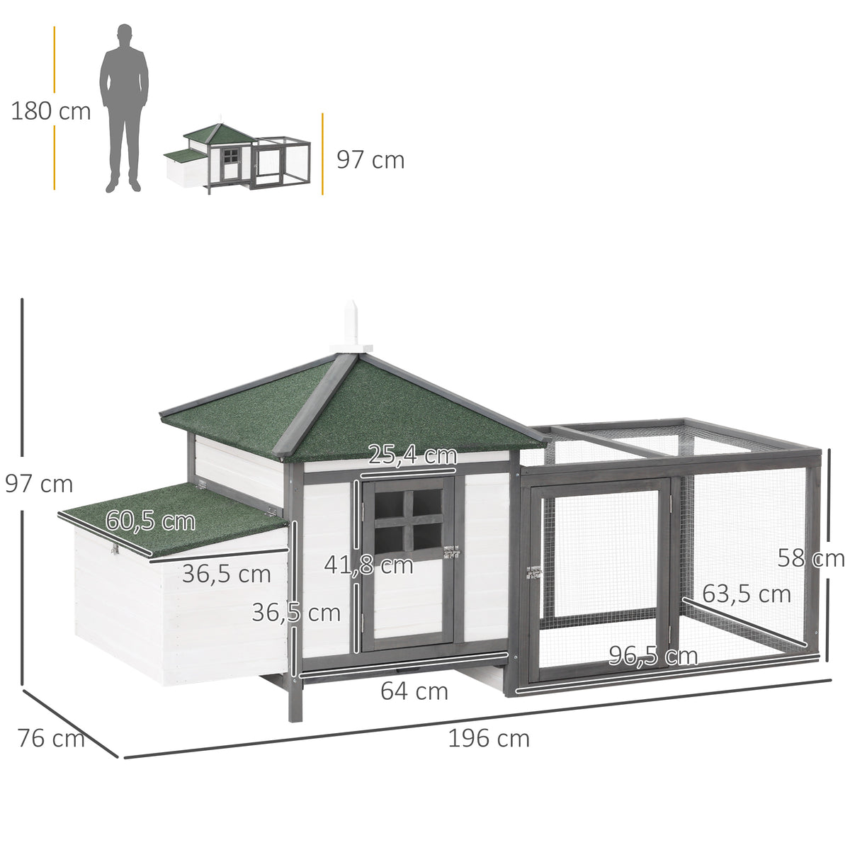 Pawhut Gallinero De Madera Con Caja Nido Espacio Para Correr 196x76x97cm Gris_2
