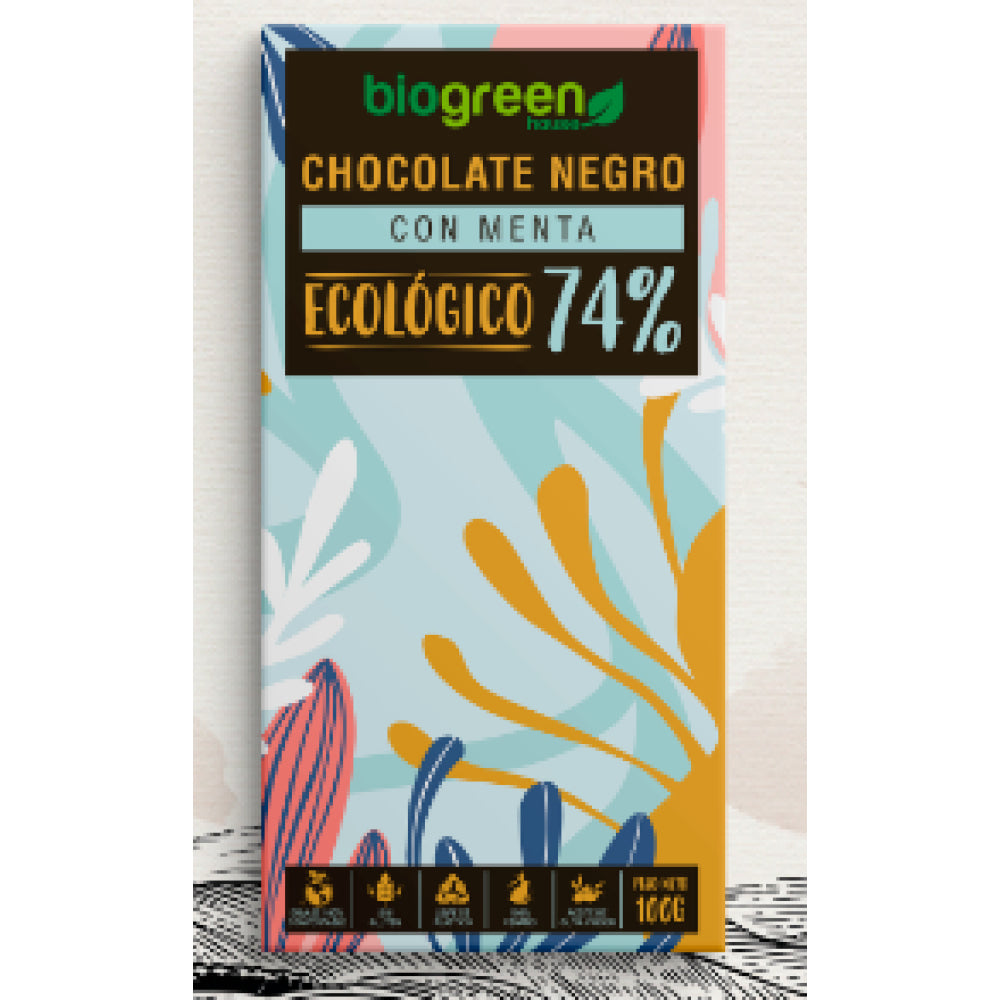 Tableta Chocolate Negro 74% Ecológico 100 Gr Menta_0