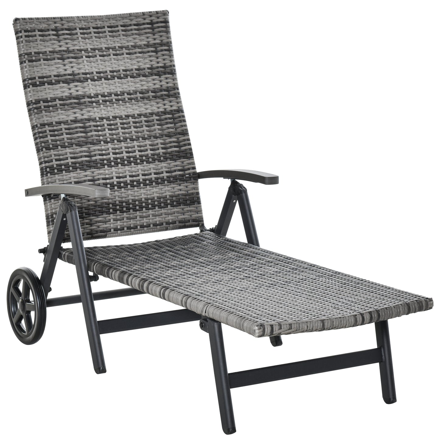 Outsunny Tumbona De Ratán Con Respaldo Reclinable 7 Posiciones Y Ruedas_0