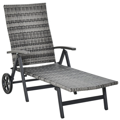 Outsunny Tumbona De Ratán Con Respaldo Reclinable 7 Posiciones Y Ruedas_0