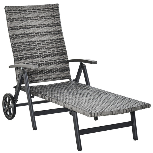 Outsunny Tumbona De Ratán Con Respaldo Reclinable 7 Posiciones Y Ruedas_0