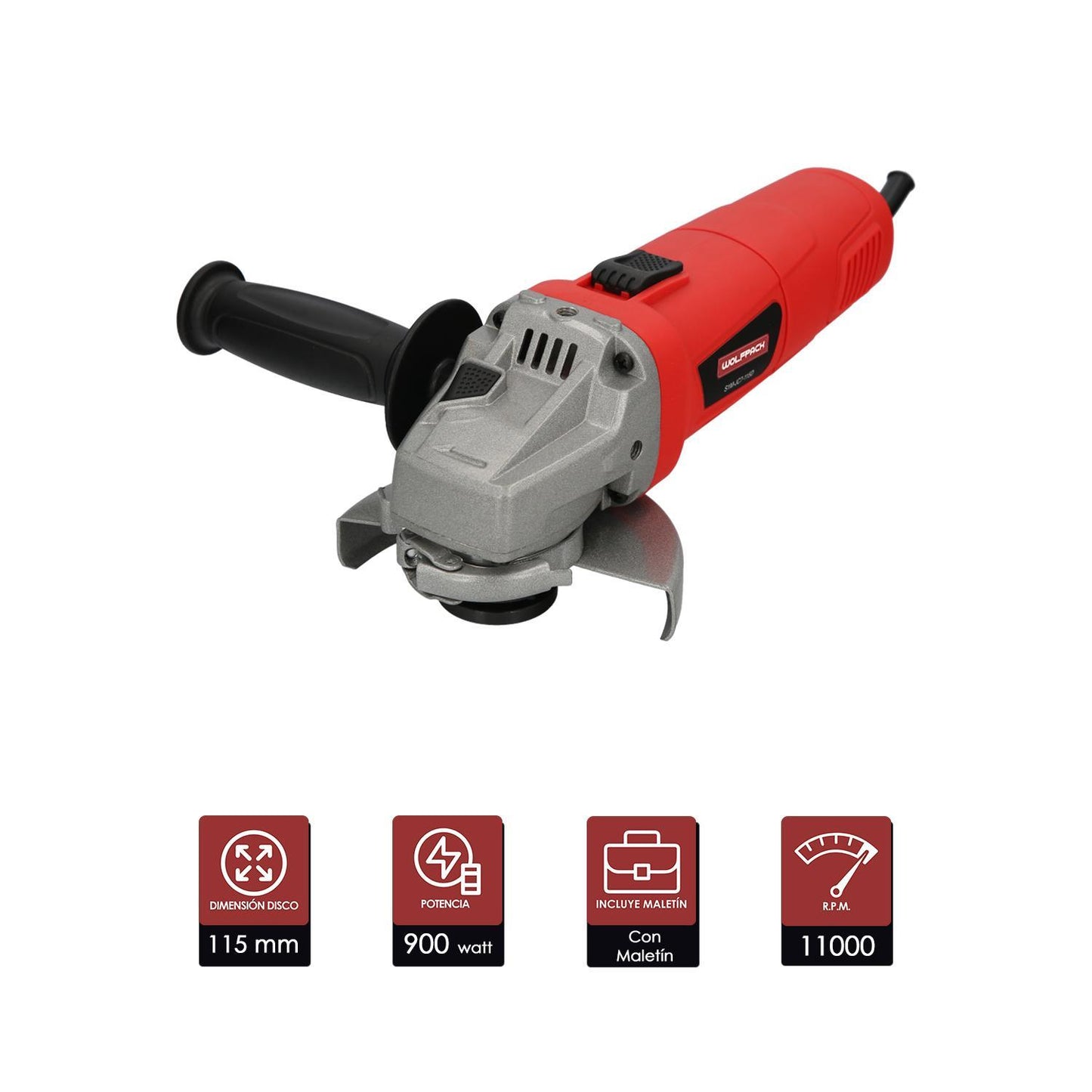 Amoladora Angular 900 Watt. Disco Ø 115 Mm. 11.000 R.p.m. Mango 3 Posiciones Eje M14 Protector Disco Ajustable, Anti Arranque