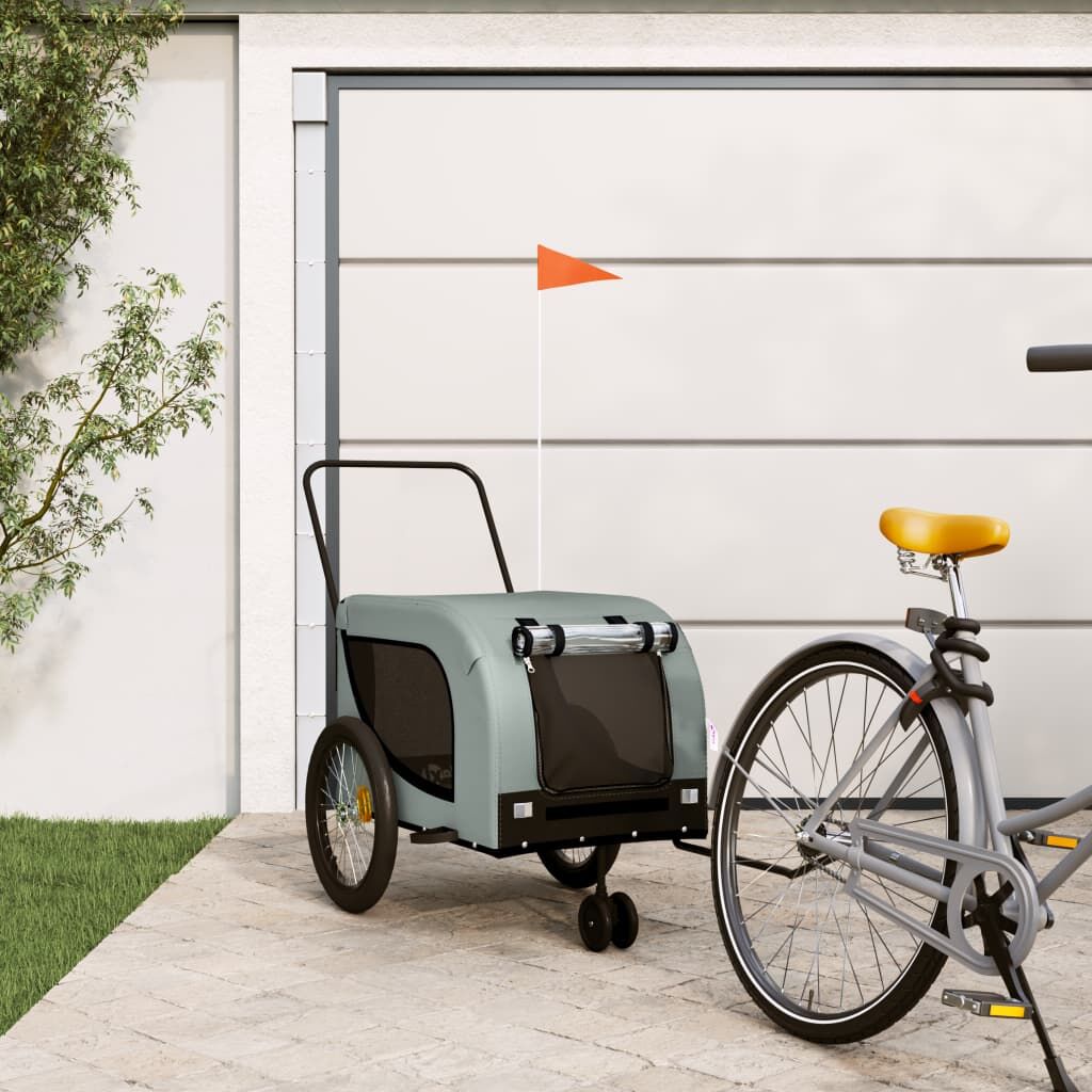 Vidaxl Remolque De Bicicleta Mascotas Hierro Tela Oxford Gris Negro_1