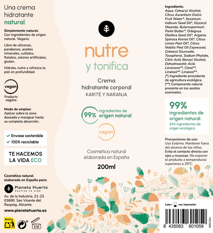 Crema hidratante corporal Karité y Naranja Planeta Huerto 200 ml