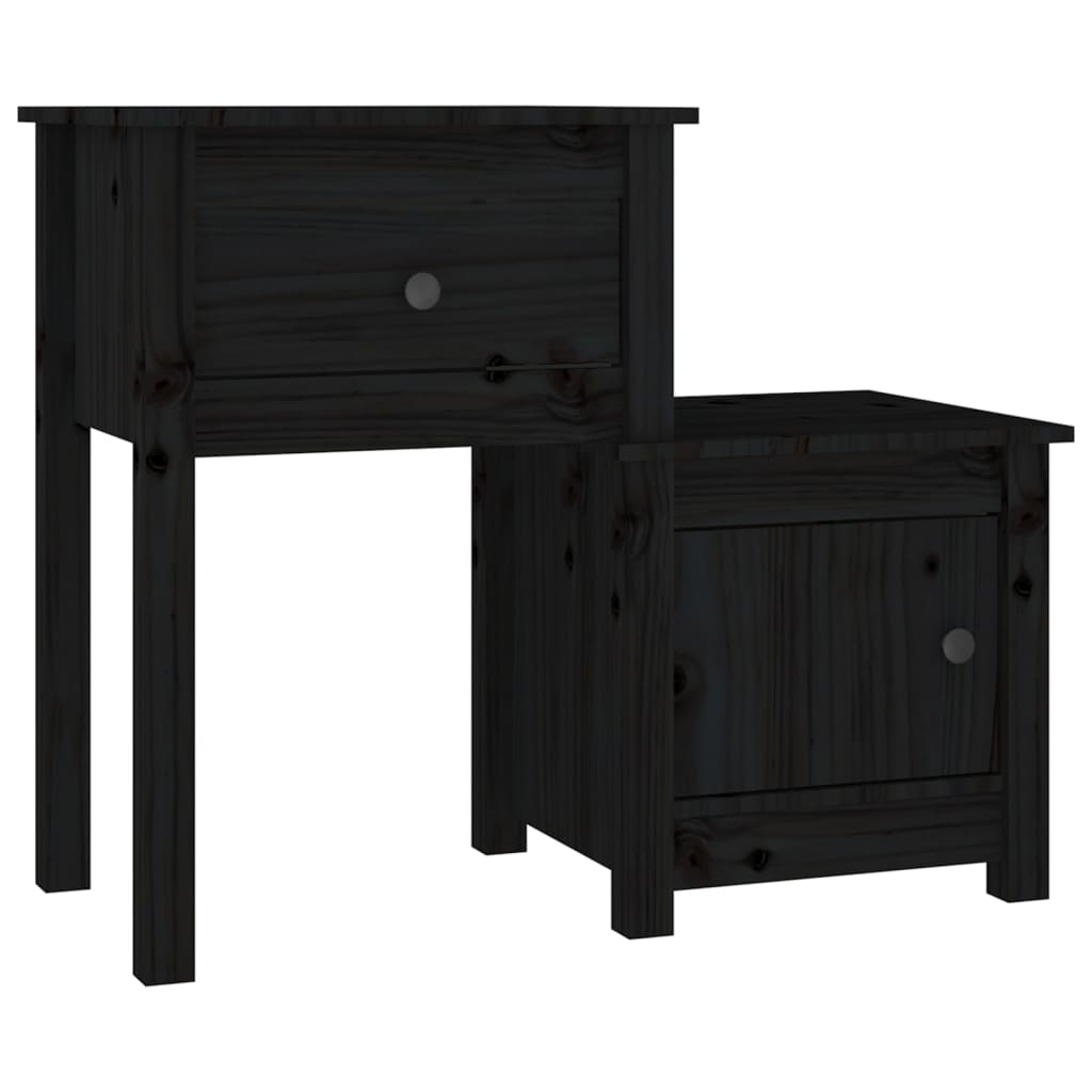 Mesita De Noche Madera Maciza De Pino Negro 79,5x38x65,5 Cm_0