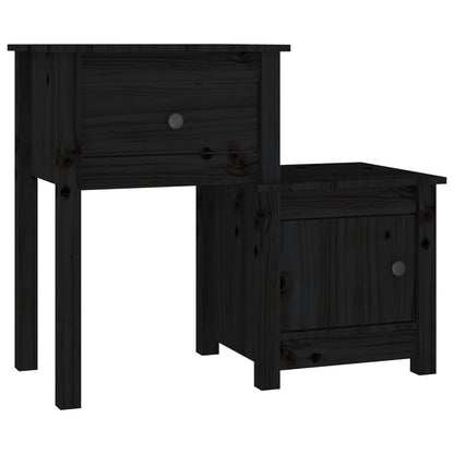 Mesita De Noche Madera Maciza De Pino Negro 79,5x38x65,5 Cm_0