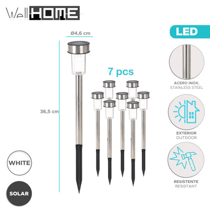 Well Home Juego De 7 Luces Solares Ø4,6cm En Acero Inoxidable_1