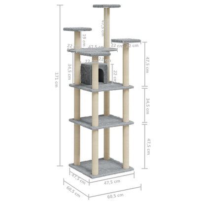 Vidaxl Rascador Para Gatos Con Postes De Sisal Gris Claro 171 Cm_2