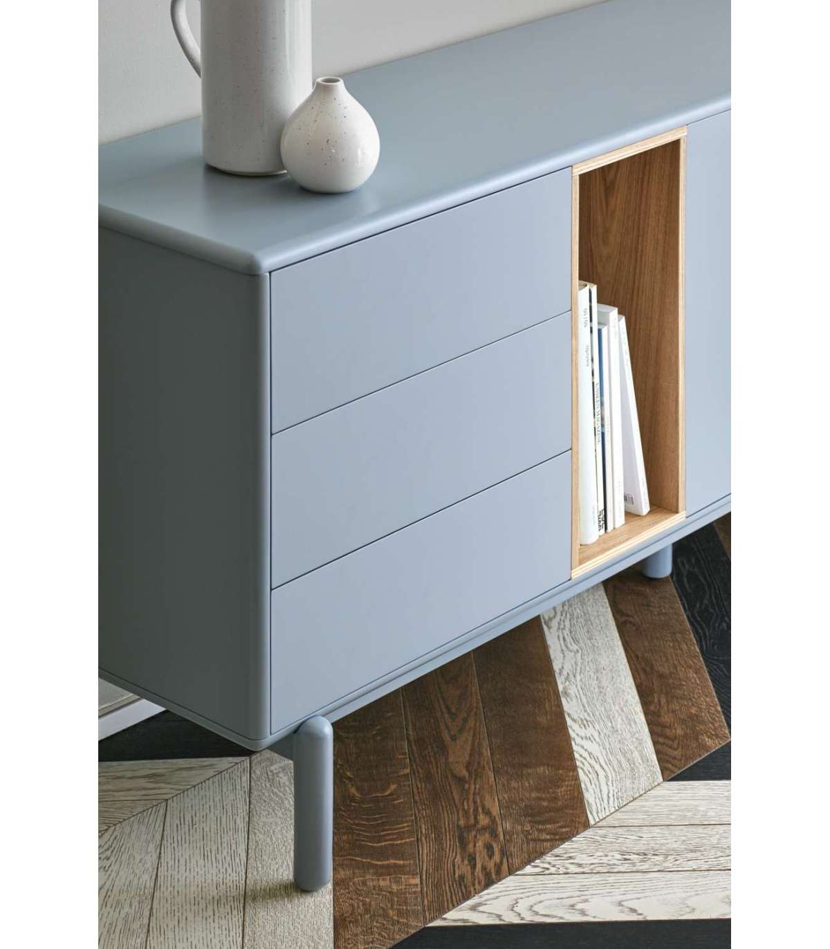 Mueble Aparador Para Comedor Modelo Corvo 1 Puerta 6 Cajones Acabado Gris Perla, 180cm(anc_2