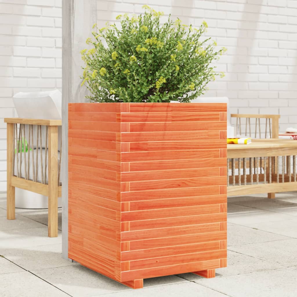 Jardinera Madera Maciza De Pino Marrón Cera 50x50x72 Cm_1