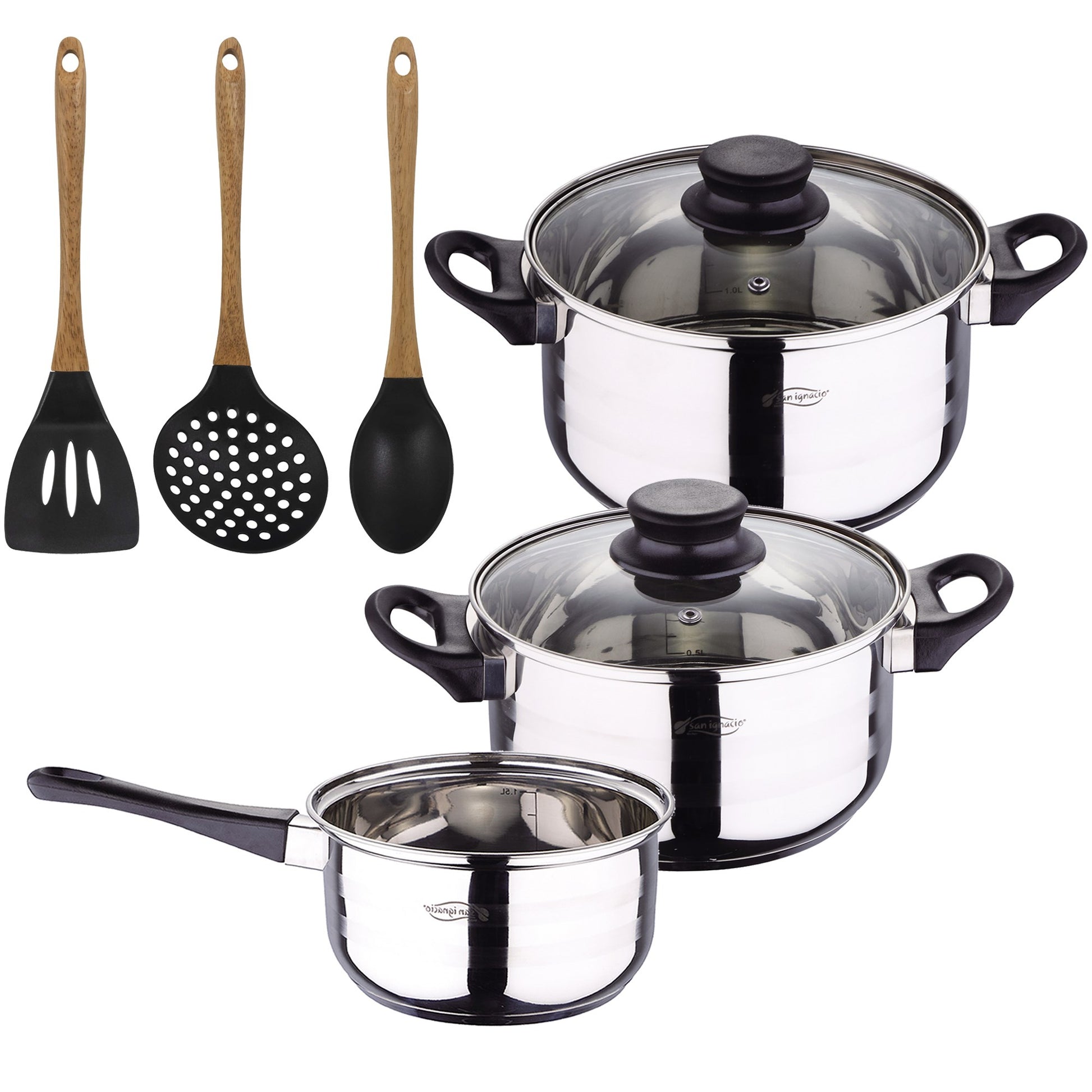 Bateria De Cocina 5 Piezas San Ignacio De Acero Inoxidable Con Set De 3 Utensilios De Cocina En Silicona Foodies_0