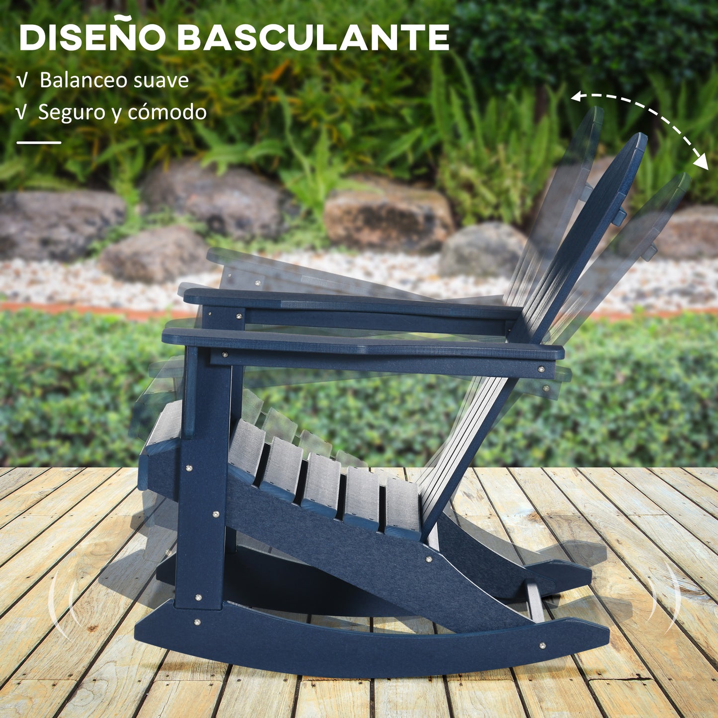 Outsunny Silla Mecedora De Jardín De Estilo Adirondack 73,5x93x91,5 Cm Azul_5