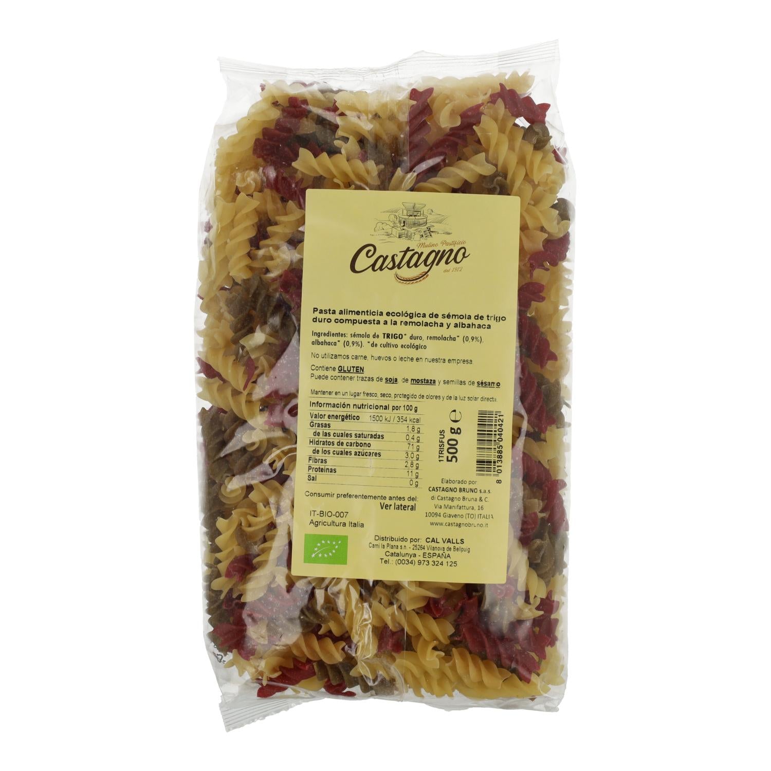 Espirales Tricolor con Remolacha y Albahaca ECO Castagno 500 g