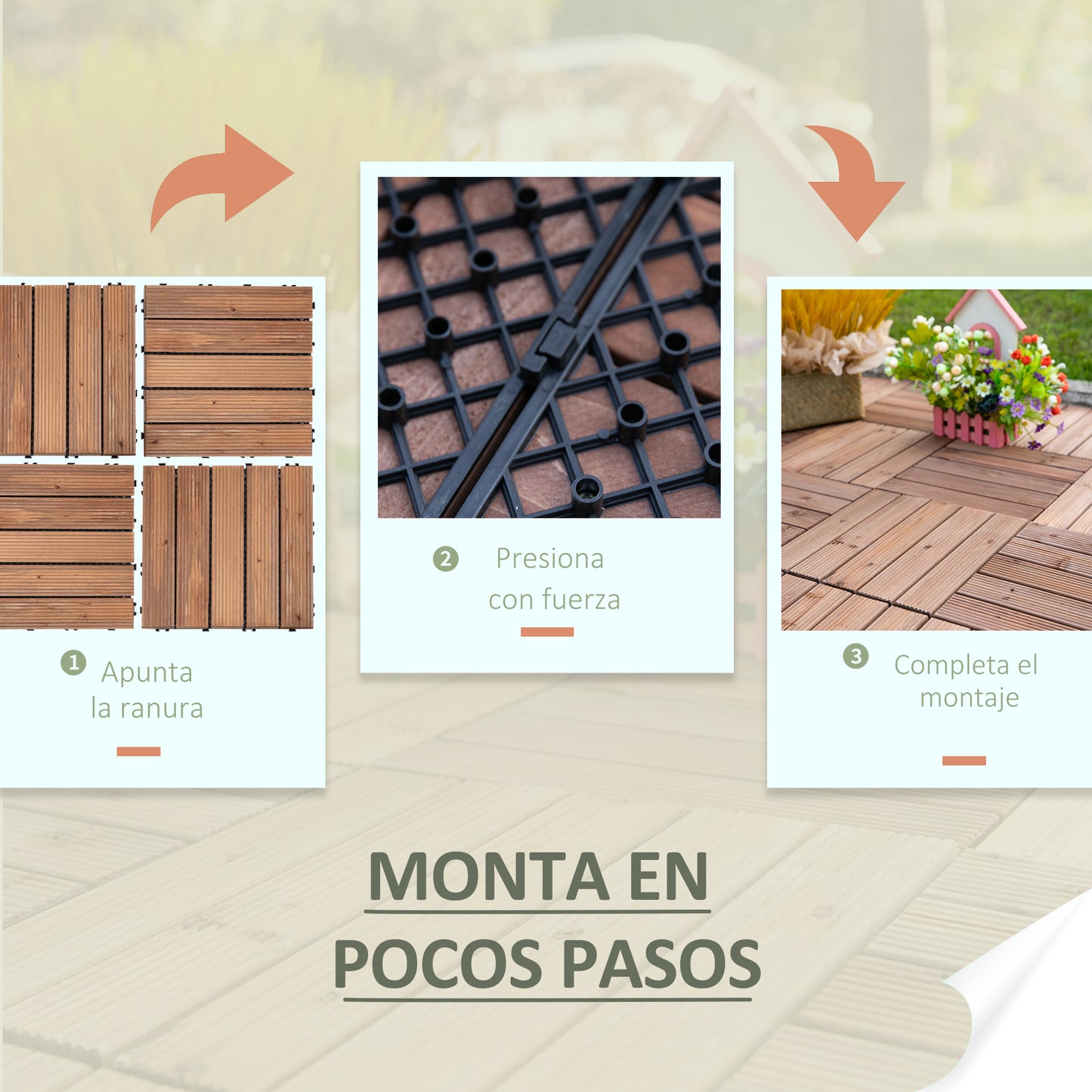 Outsunny Set 27 Baldosas De Madera De Clic 30x30 Cm Área De 2,43 M² Marrón_5