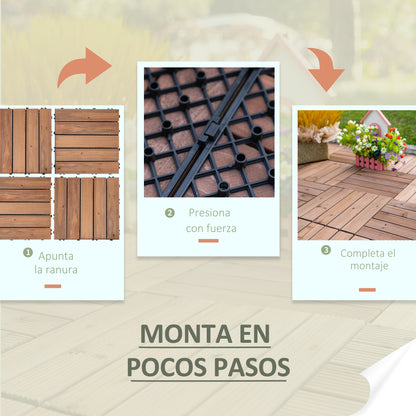 Outsunny Set 27 Baldosas De Madera De Clic 30x30 Cm Área De 2,43 M² Marrón_5