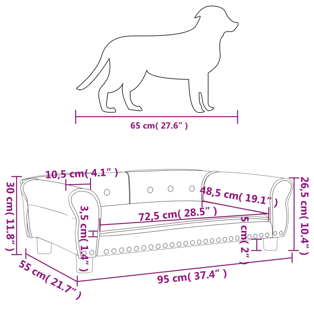 Cama Para Perros De Cuero Sintético Color Capuchino 95x55x30 Cm / Vetonek_2